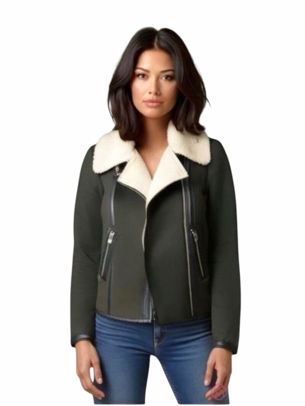 Aviator Bomber Jacket Coat Khaki Army Green Women’s Size XS